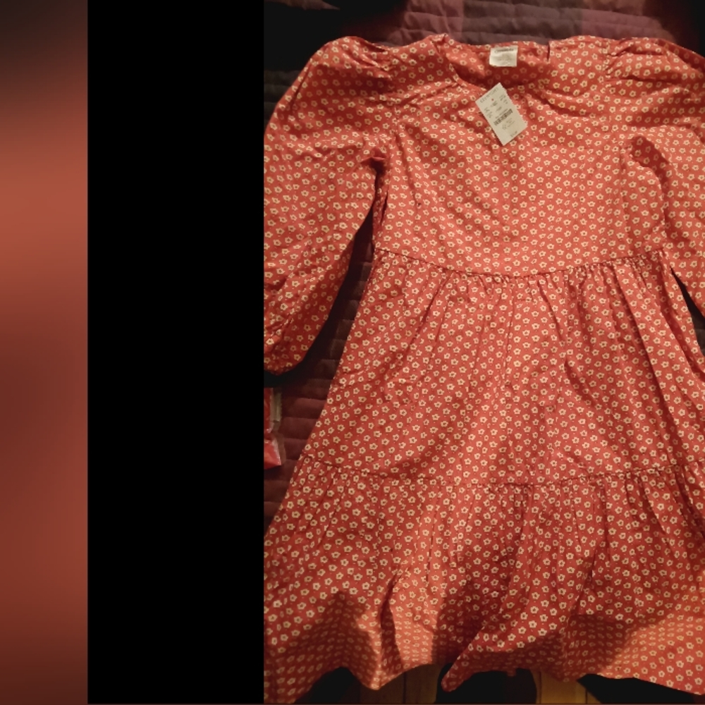 Girls' cotton poplin puff-sleeve dress